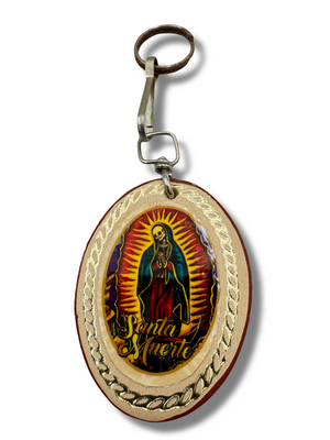 Vintage Leather Santa Muerte Keychain