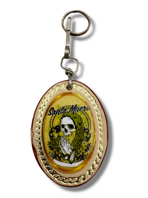 Vintage Leather Santa Muerte Keychain