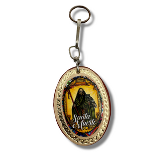 Vintage Leather Santa Muerte Keychain