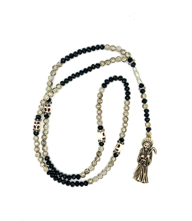 Rosario Negro Y Plata De La Santísima Muerte