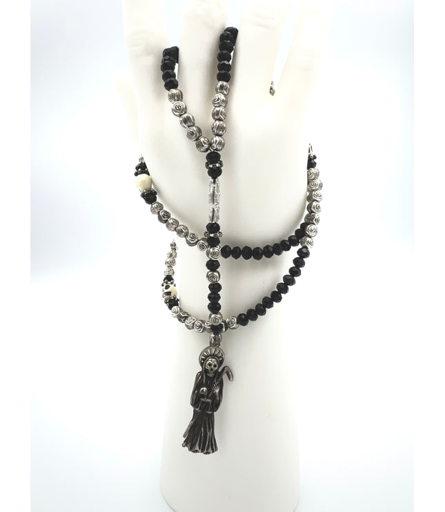 Rosario Negro Y Plata De La Santísima Muerte