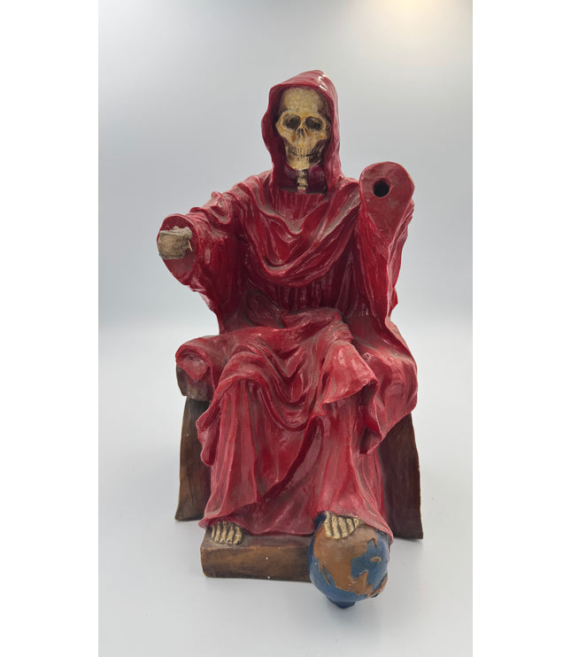 Santa Muerte Roja En Su Trono Antigua