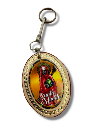 Vintage Leather Santa Muerte Keychain