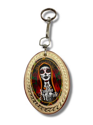 Vintage Leather Santa Muerte Keychain