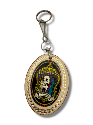 Vintage Leather Santa Muerte Keychain
