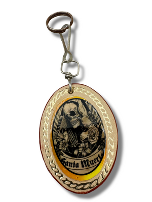 Vintage Leather Santa Muerte Keychain