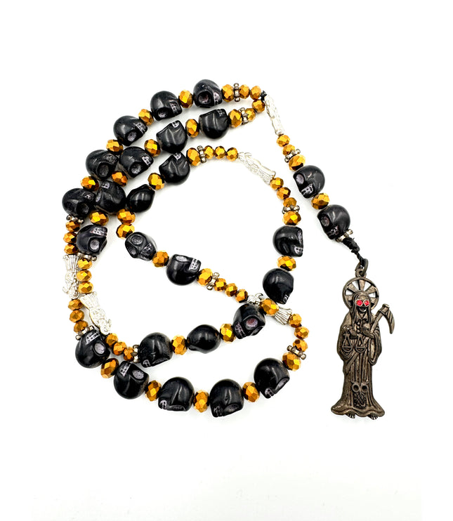 Santa Muerte De La Abundancia Negra Rosario