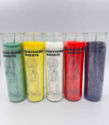 Veladora Milagrosa De la Santísima Muerte de las Flores Secas