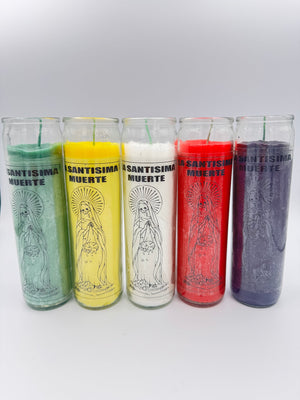 Veladora Milagrosa De la Santísima Muerte de las Flores Secas