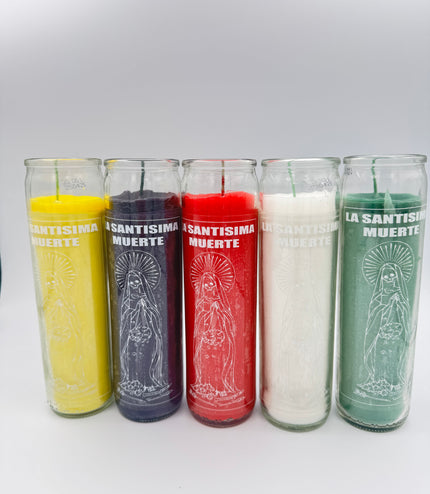 Veladora Milagrosa De la Santísima Muerte de las Flores Secas