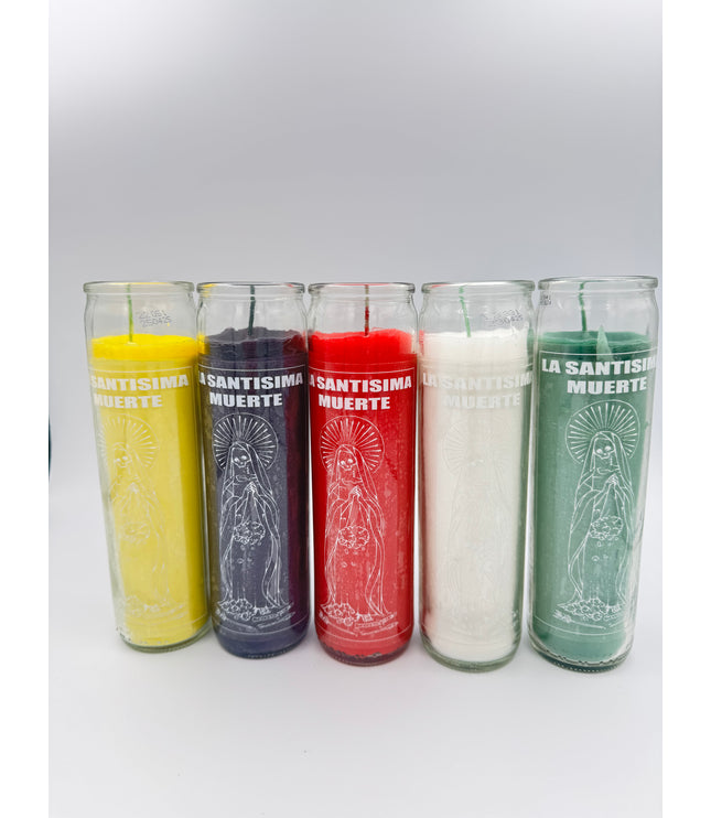 Veladora Milagrosa De la Santísima Muerte de las Flores Secas