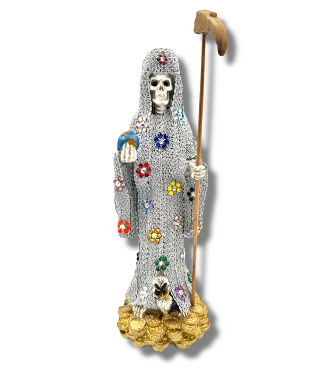 Doña Queta Hand Dressed Santa Muerte Statue With Hand Written Blessings & Photo