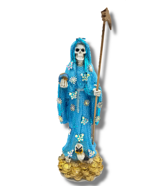 Doña Queta Hand Dressed Santa Muerte Statue With Hand Written Blessings & Photo