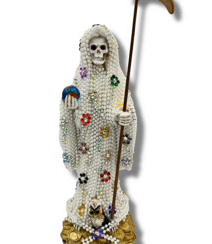 Doña Queta Hand Dressed Santa Muerte Statue With Hand Written Blessings & Photo
