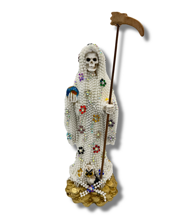 Doña Queta Hand Dressed Santa Muerte Statue With Hand Written Blessings & Photo