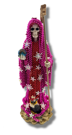 Doña Queta Hand Dressed Santa Muerte Statue With Hand Written Blessings & Photo